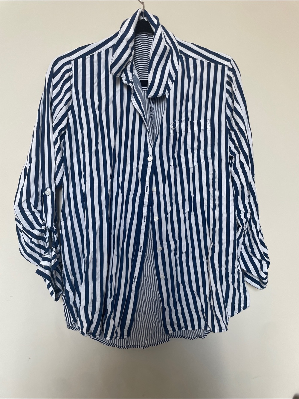 Jane and Delancey Navy and White Striped Button-Up Blouse